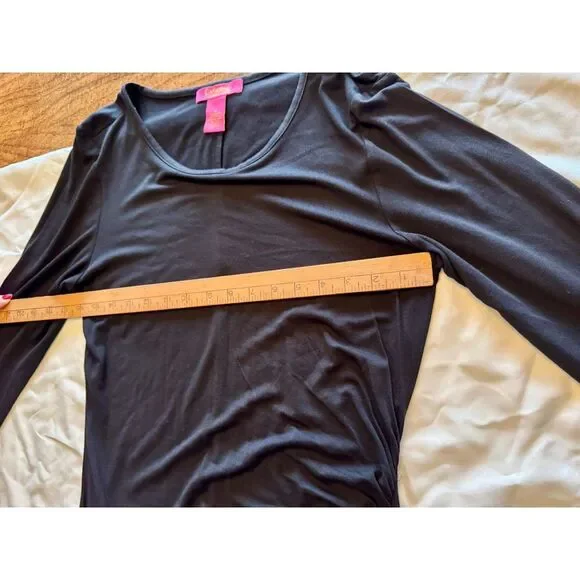 Catherine Malandrino Black Sheath Dress LBD Ruching | Gold Embellishmets Size M - Picture 9 of 14